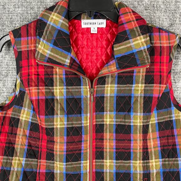 Southern Lady Vest Womens Small Plaid Quilted Outerwear‎ Lightweight Pockets - Picture 3 of 10